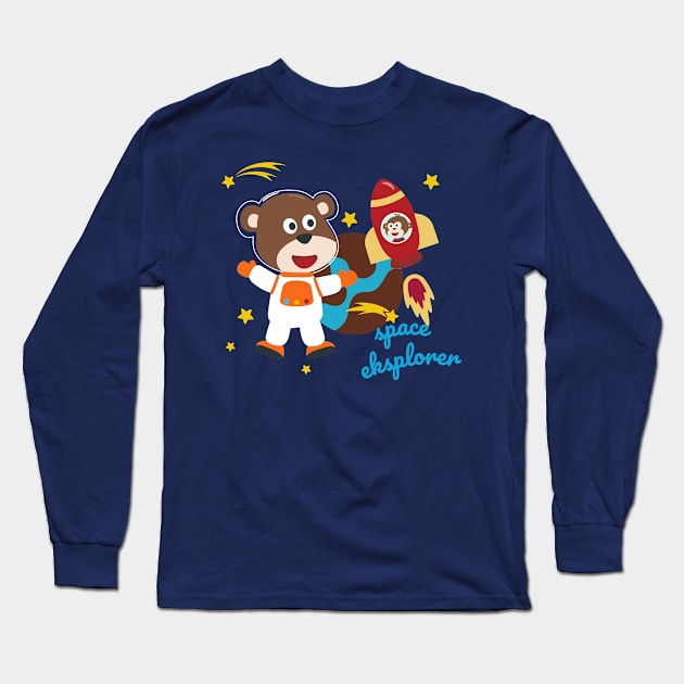 Space bear or astronaut in a space suit with cartoon style Long Sleeve T-Shirt by KIDS APPAREL